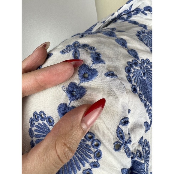 Johnny Was Jade Heart Embroidered Top Size XS Maeve Button Down White Blue Boho - Picture 12 of 12